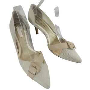 WORTHINGTON! CREAM & TAN GROSGRAIN STRIPED POINTY TOE HEELS, PUMPS! SZ 9M